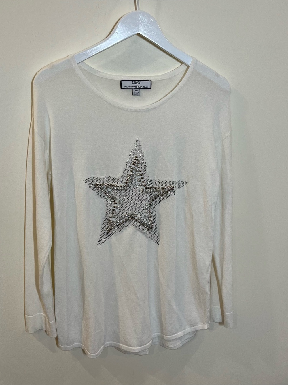 Hilary Radley for Katherine Barclay White Star Studded Top Beaded Silver Holiday